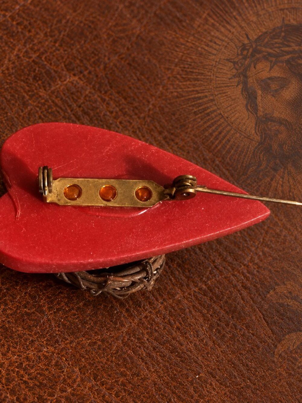 Jesus Christ Crown Of Thorns Love Heart Vintage Handmade Lapel Pin Brooch Badge - Picture 4 of 4